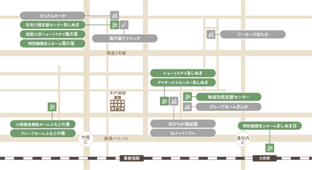 高齢者介護事業施設の地図